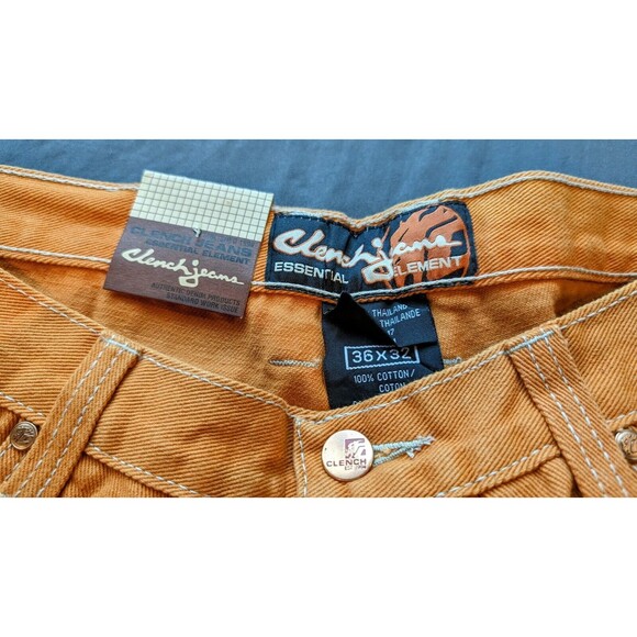 VTG CLENCH JEANS Orange Denim 36x32/31 Baggy Carpenter Wide Skater JNCO Style - Picture 4 of 13